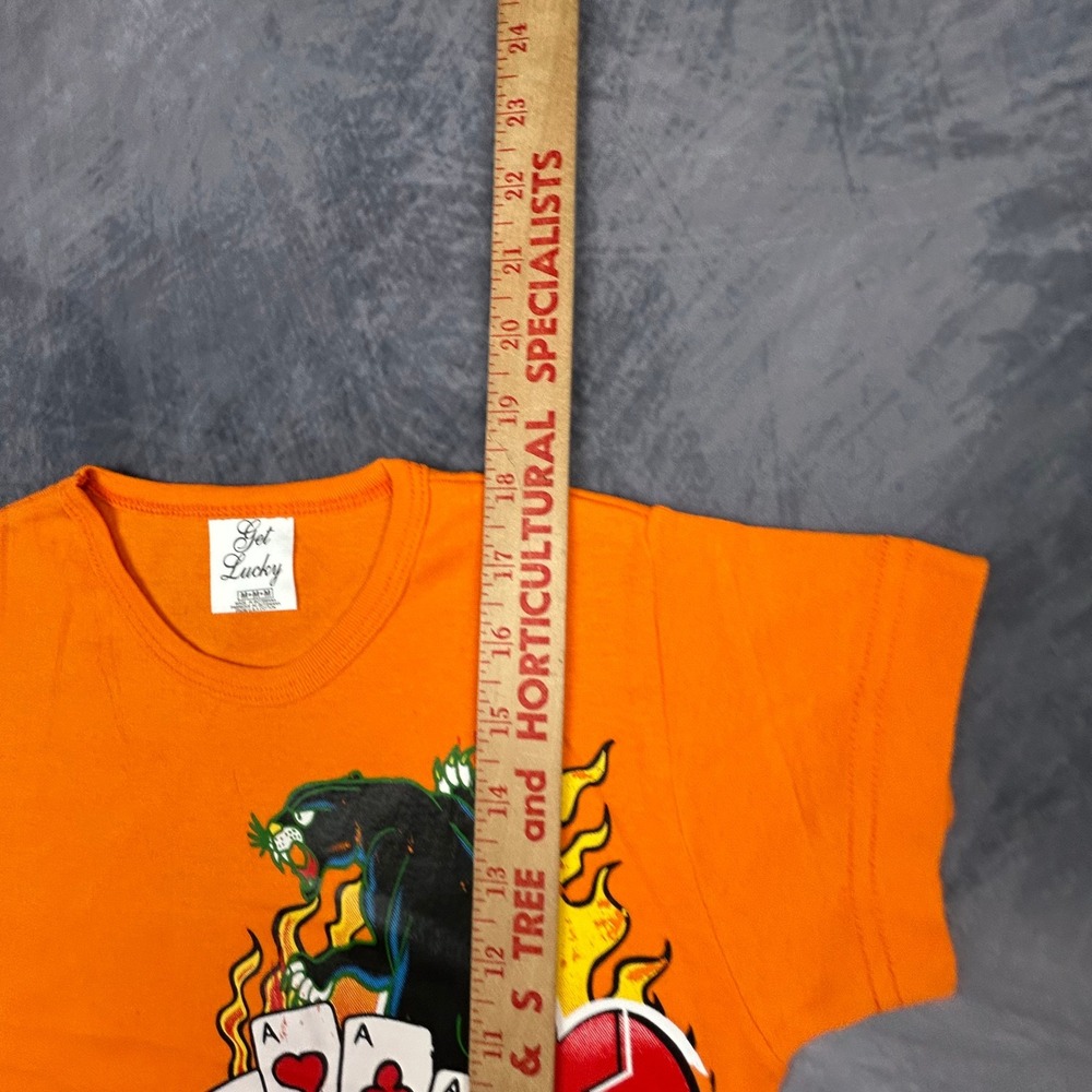 Get Lucky Orange Panther Graphic T-Shirt Y2K Slim Fit Baby Tee Mens Medium - Picture 6 of 7